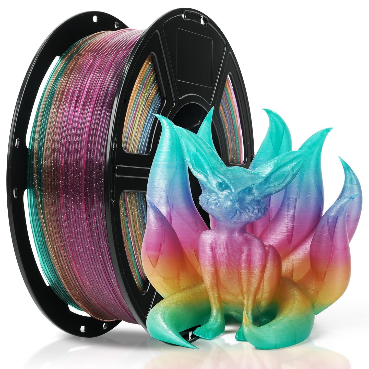 FLASHFORGE Translucent Glitter PLA Crystal Rainbow Candy Filament, Shiny Sparkling Gradient 3D Printer Filament, Fast Color Chan
