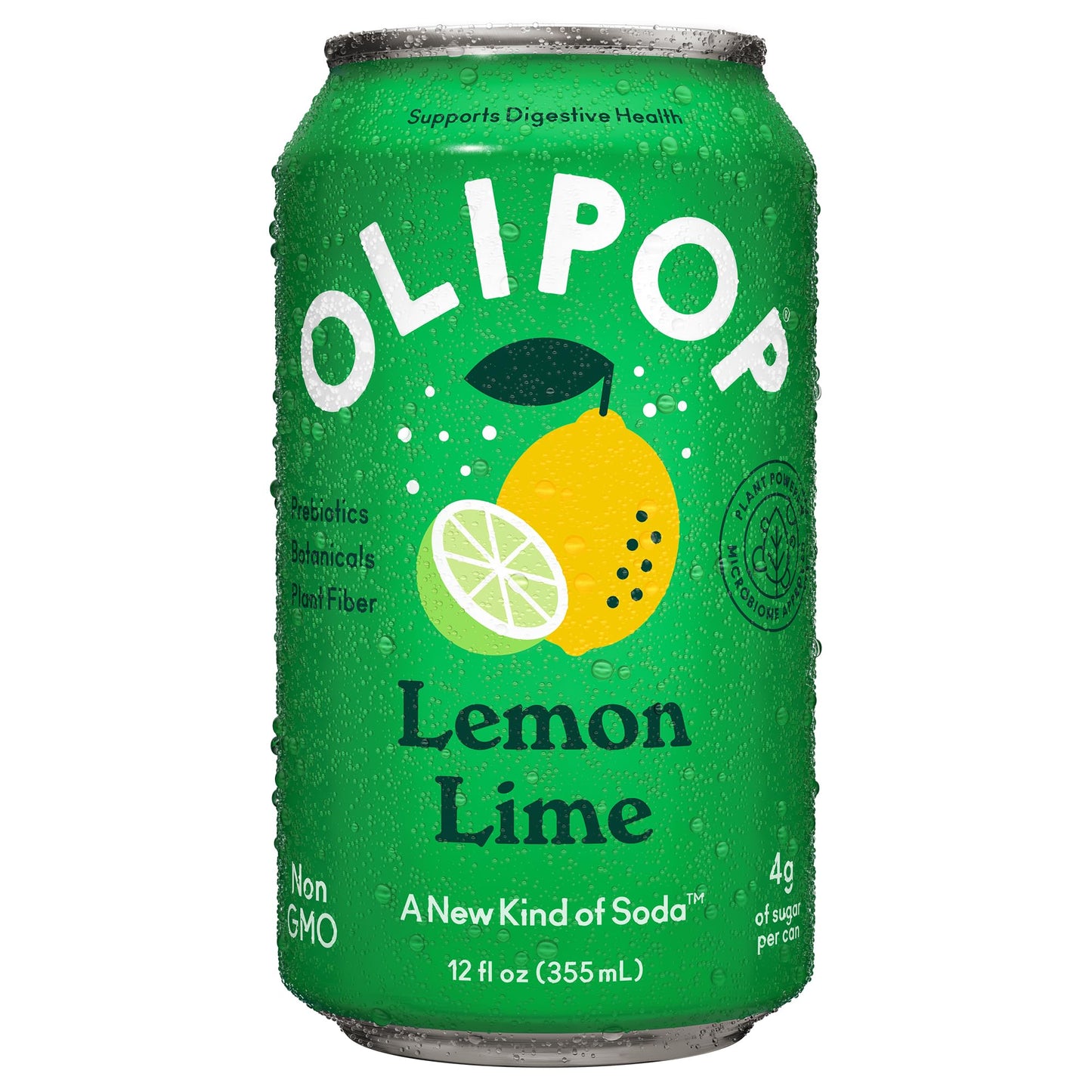 OLIPOP Prebiotic Soda Pop Lemon Lime Prebiotics Botanicals Plant Fiber 12 fl oz