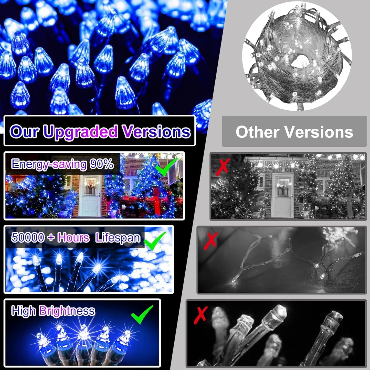 1500 Led 470Ft Christmas String Lights Outdoor 12 Pro Modes And Timer Memory & Brightness Plug In Waterproof Dark Green Wire Twinkle Light For For Xmas Yard Tree Wedding Party Decor (Blue)
