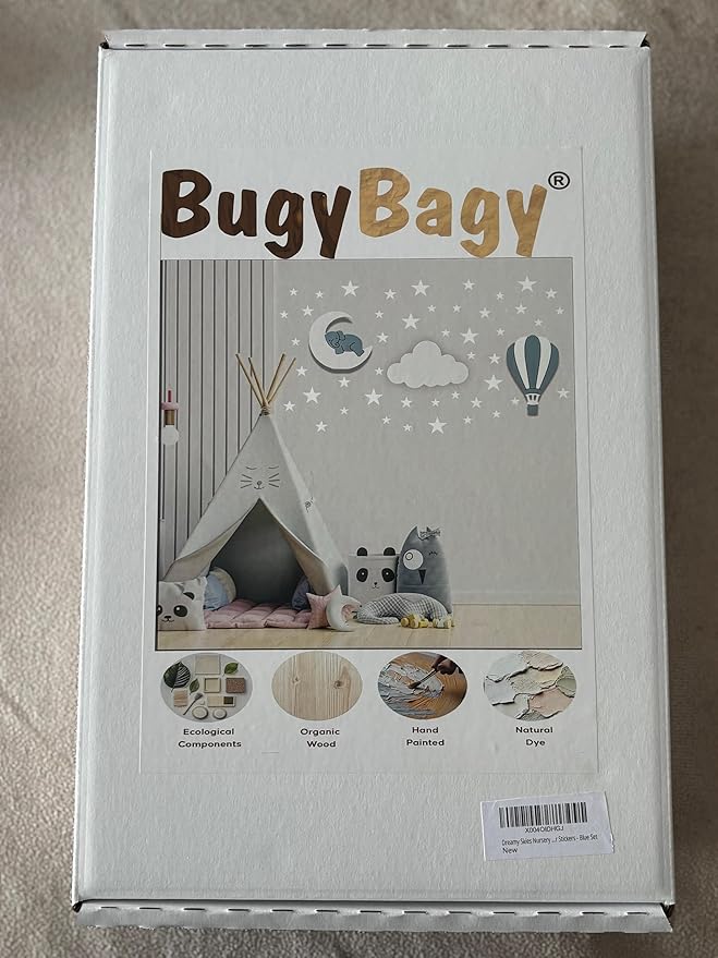 Dreamy Skies Nursery Wall Set ā Elephant on Moon, Hot Air Balloon & Star Stickers (Blue Theme)