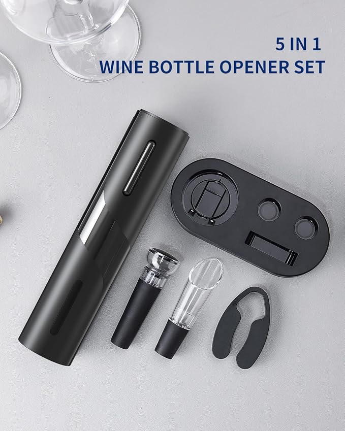 CIRCLE JOY Electric Wine Bottle Opener Set Rechargeable Wine Corkscrew Cordless Wine Opener Gift Set with Charging Base, Foil Cutter, Wine Aerator Pourer and Vacuum Wine Stopper