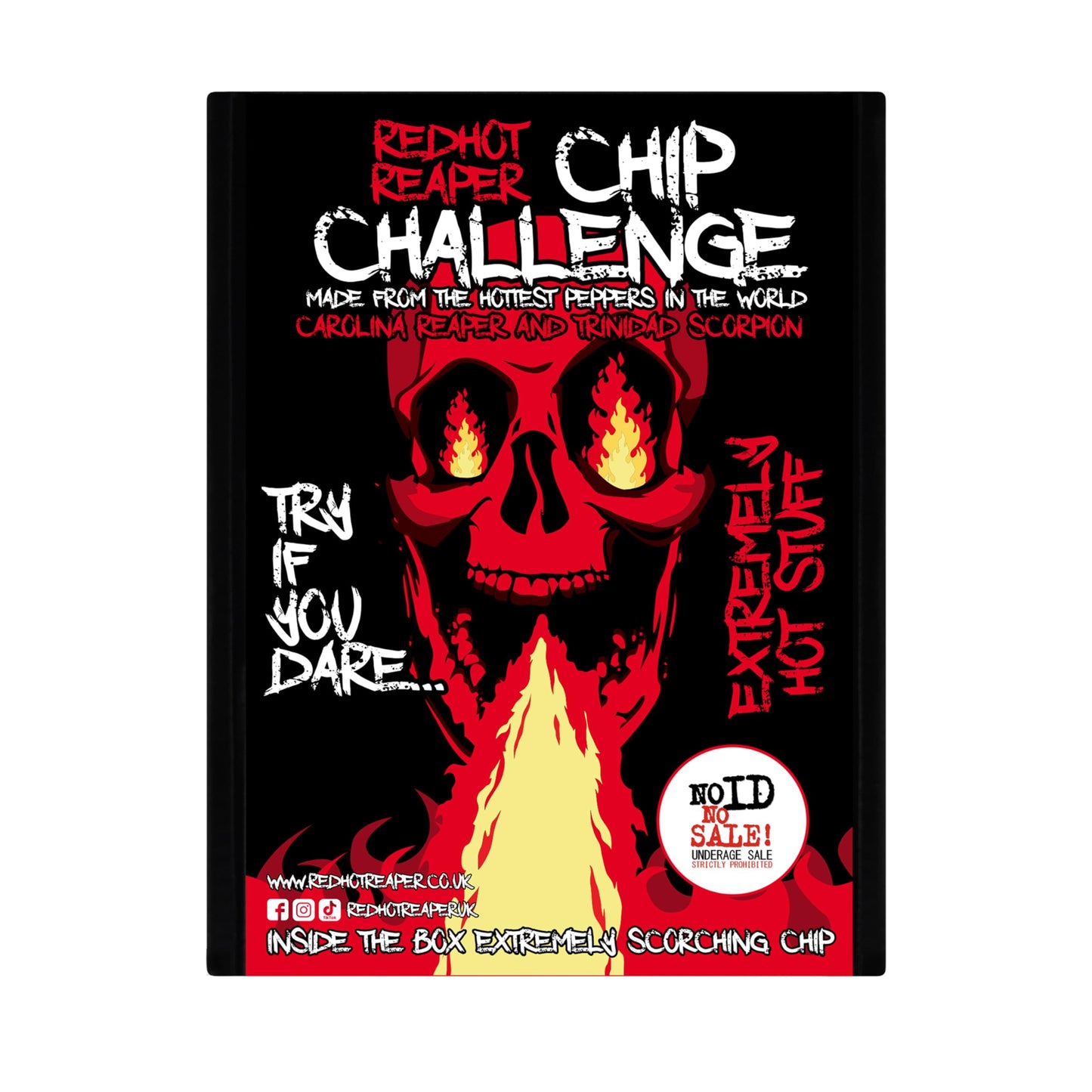 Red Hot Reaper Hot Chip Challenge - Super Spicy Carolina Reaper & Trinidad Scorpion - 1.41 oz Pack, Black