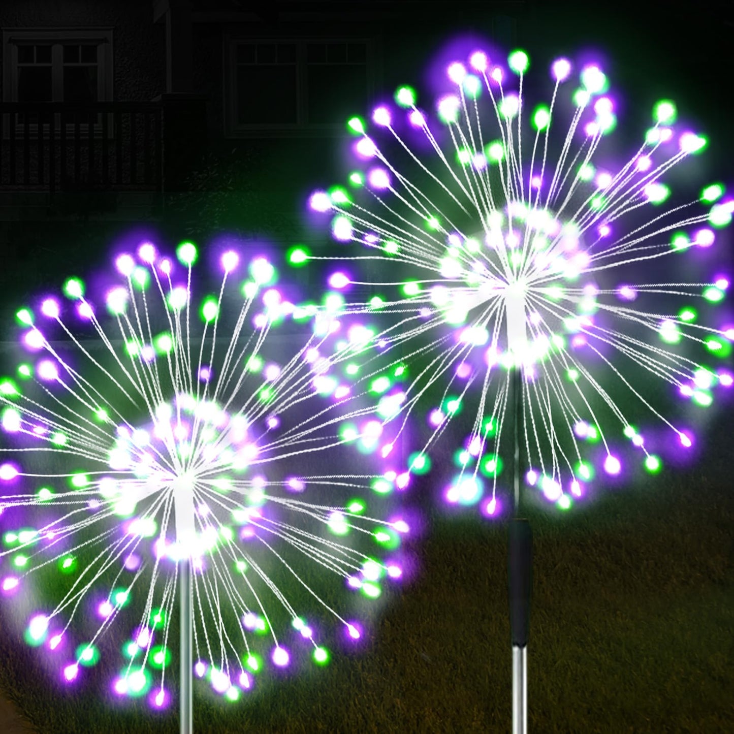 JJGoo Solar Firework Lights, 2 Pack 180 LEDs, Waterproof Outdoor Decorative Lighting, Green & Purple, Model KM5004K