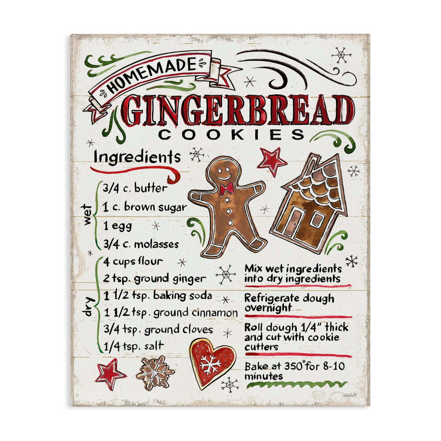 Stupell Industries Homemade Gingerbread Cookies Holiday Cooking Instructions, Designed by Anne Tavoletti Canvas Wall Art, 36 x 4