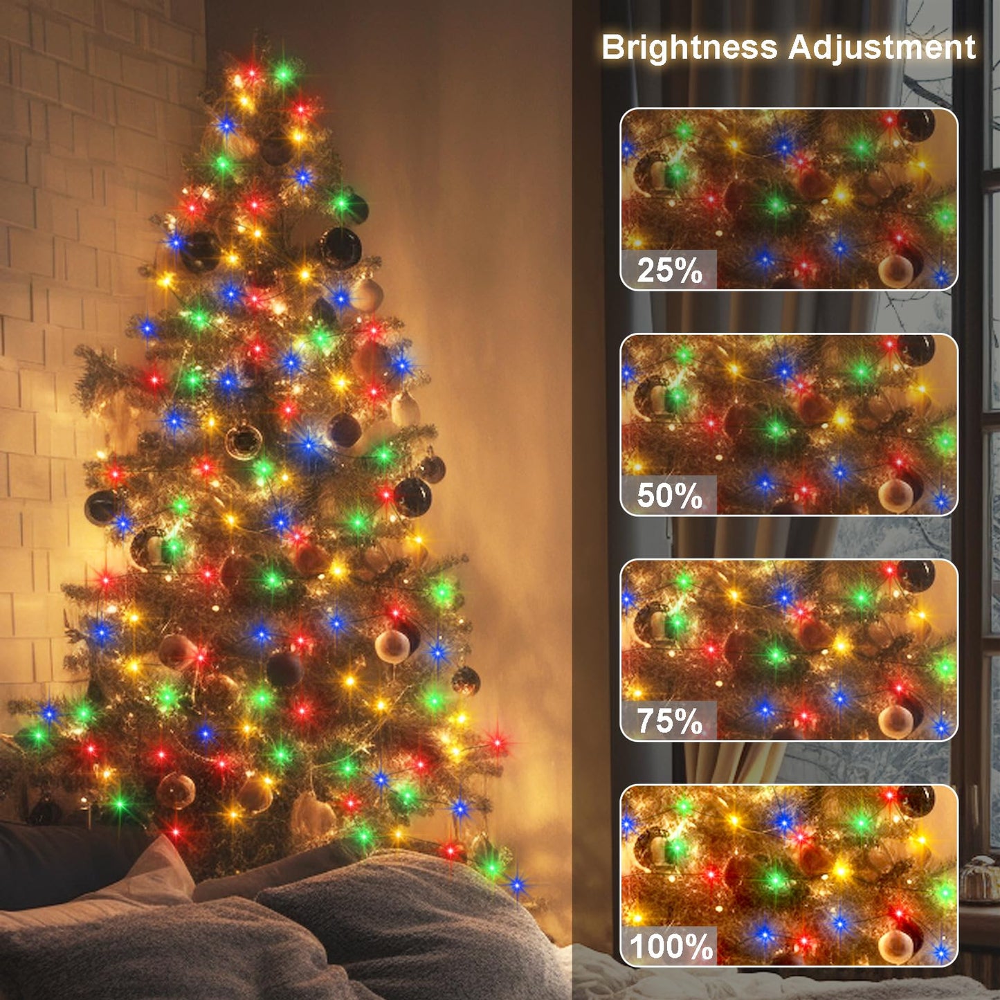 ZAIYW Fairy Lights 4 Pack, 16.5Ft 50LED Multicolor Battery Operated with Remote Control, Timer, 8 Modes, Green Wire