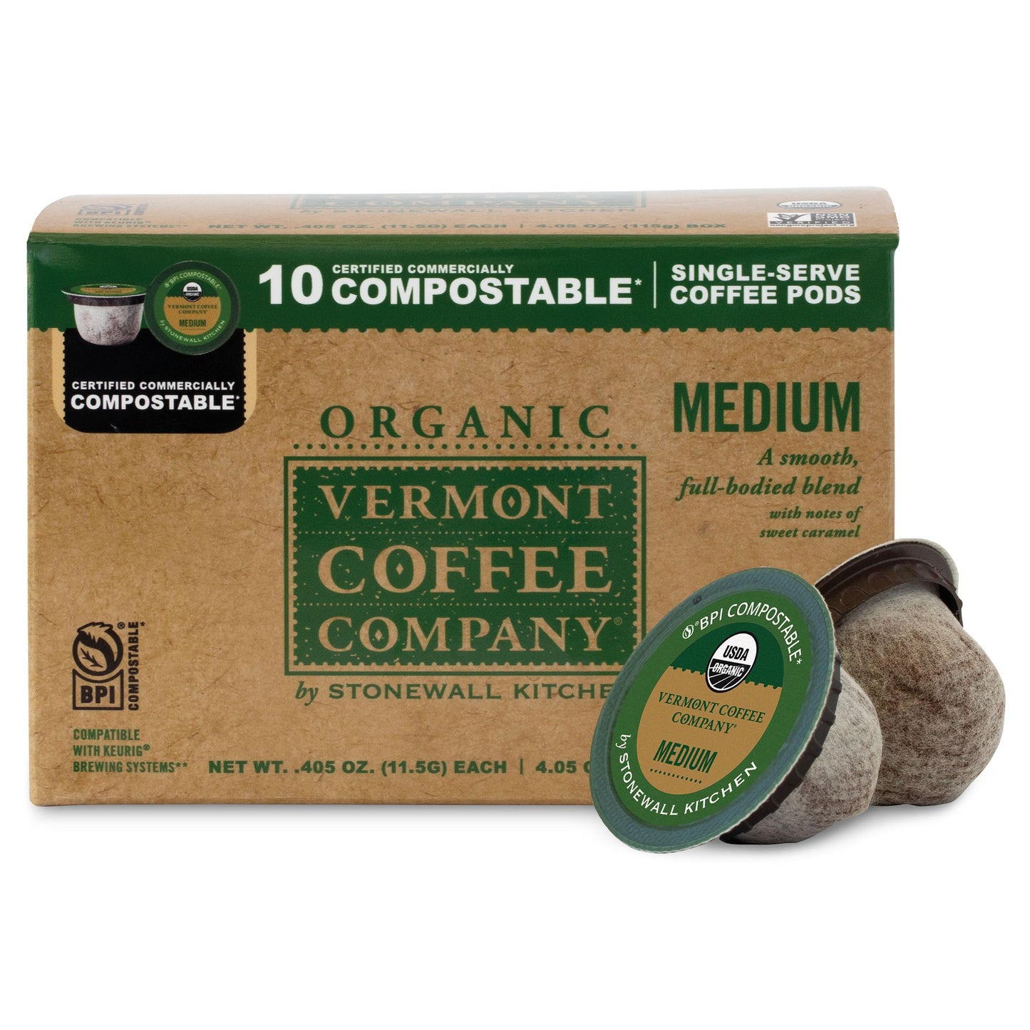 Vermont Coffee Company Organic Medium Roast Coffee K-Cup Single-Serve Compostable Coffee Pods 10CT Made in the USA