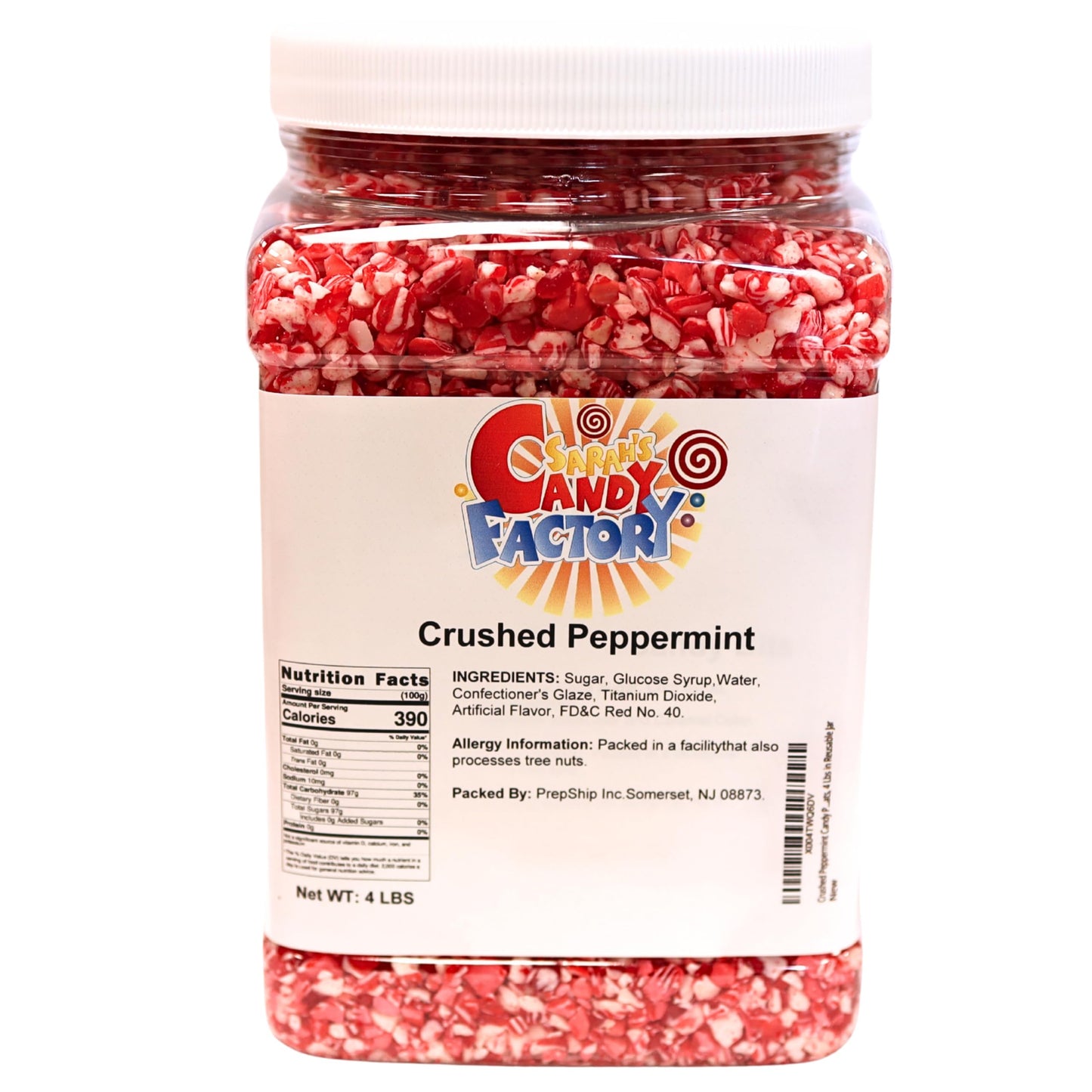 Crushed Peppermint Candy Pieces Red & White Mint Flavored Bits for Baking Toppings Decorating and Holiday 4 Lbs in Reusable Jar