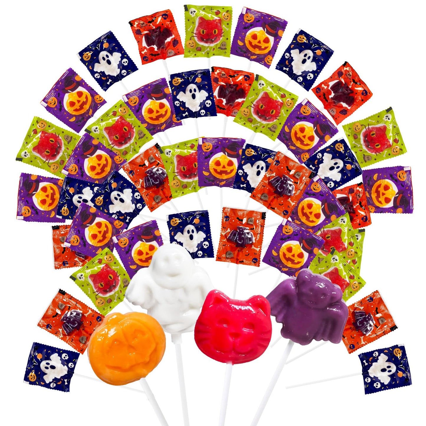 42 Assorted Halloween Candy Suckers Lollipops for Parties Grinning Gourds Boo Buddies Witch s Sidekick & Dracula s Drones - Halloween Individually Wrapped Lollipop Suckers for Candy Buffet