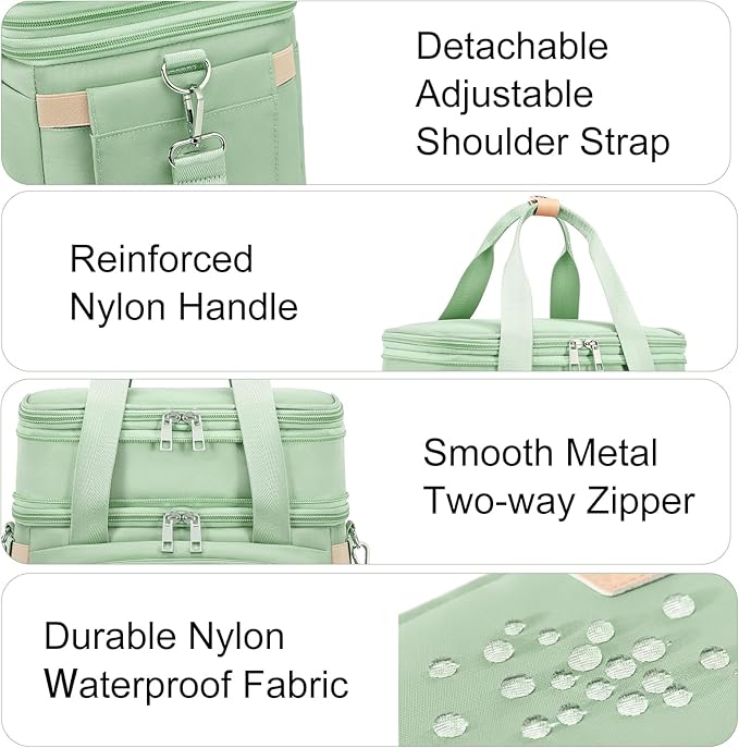 Lunch Box for Men Women - Double Deck Insulated Lunch Bag, Large Leak Proof Tote Cooler, Wide Open Dual Compartment Lunch Bags with Shoulder Strap, For Work Picnic Hiking Beach, Green