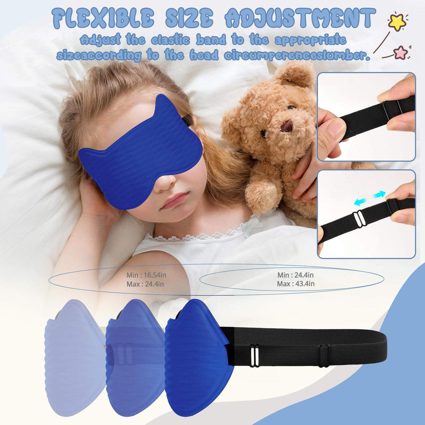 Kids Sleep Mask Eye Mask: 3D Contoured Cup Sleeping Masks, Blindfold with Adjustable Strap, Kids Eye Cover for Boys, Girls, Teens, Pressure-Free with Memory Foam Face Mask for Sleeping (Royal Blue)