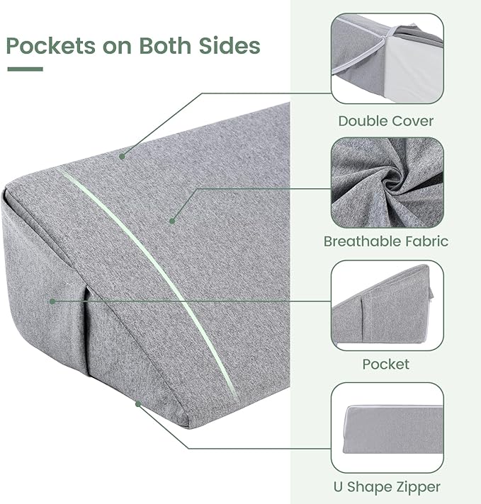 Bed Wedge Pillow for Headboard Full Size(54"X10"X6"), Comfy Headboard Pillow Wedge for Gap(0-6''), Triangle Mattress Wedge Pillow for Sleeping Reading, Bed Gap Filler for Headboard(Grey)