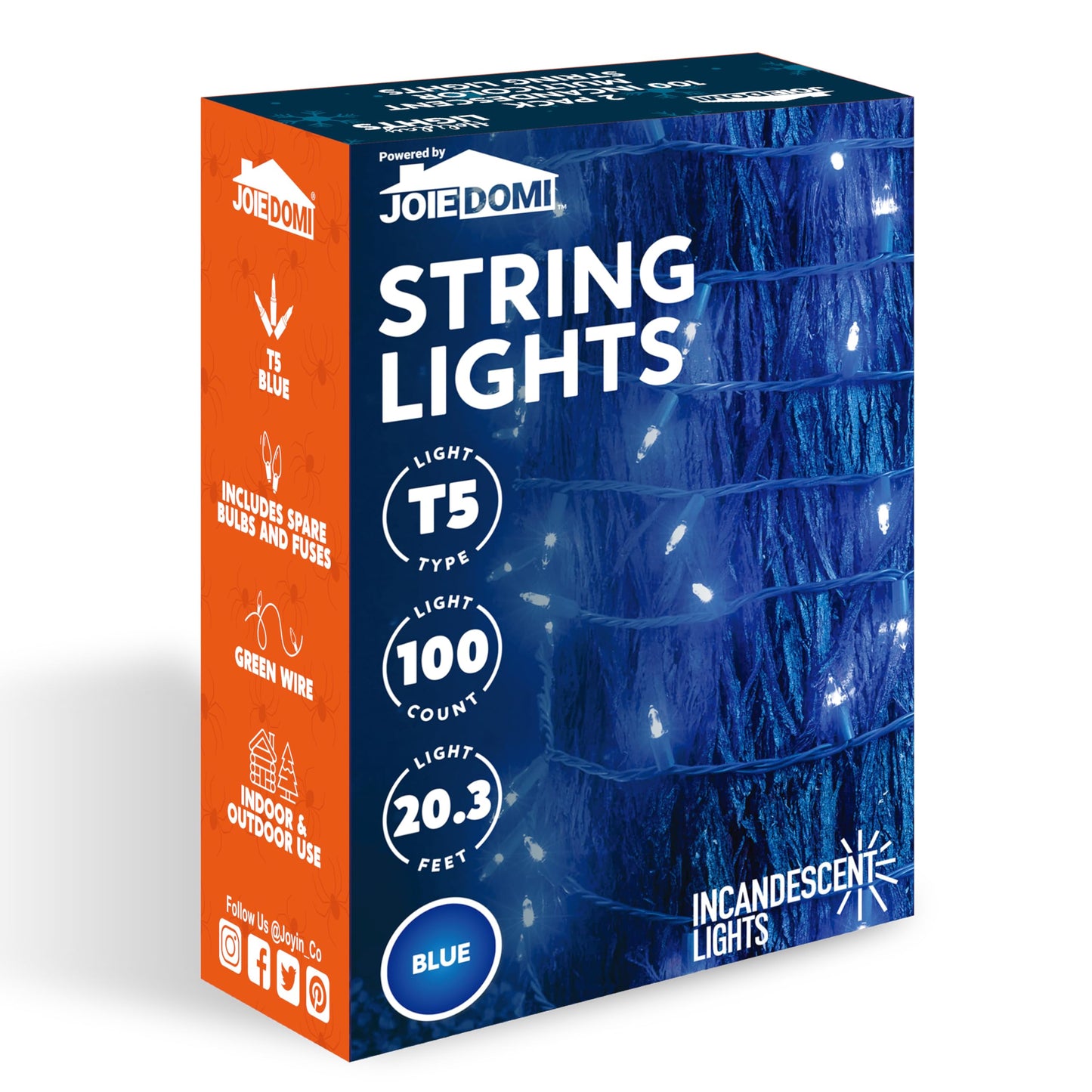 Joiedomi 100Ct Blue Christmas Lights Outdoor, 22.3Ft Green Wire String Lights For Indoor/Outdoor Holiday Decorations