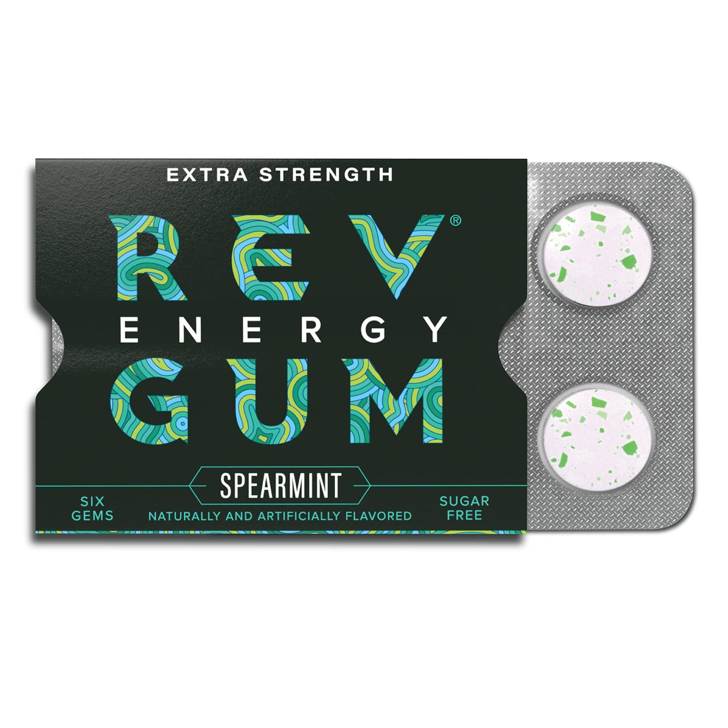 Rev Gum Caffeine Energy Gum | Extra Strength 100mg of Caffeine per Gem | Spearmint Sugar Free Caffeine Gum - Low Calorie Chews to Help You Stay Alert Awake and Focused - Mint Chewing Gum - 12 Packs