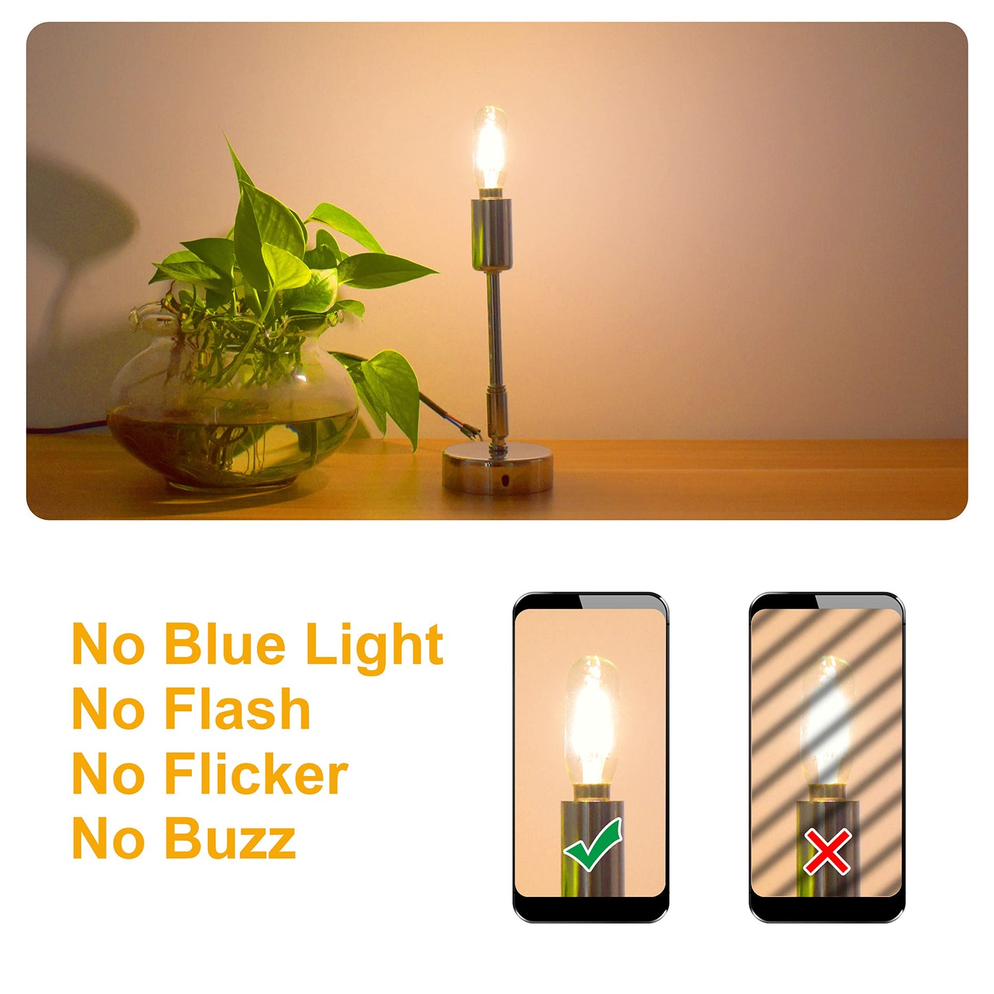 Eq Lighting Vintage Dimmable T6 Led Bulb 60W Equivalent/6 Watt Antique E12 Edison Candelabra Light Bulbs 2700K Soft Warm White T8/T25 Small Tubular Chandelier Lamp 4 Pack