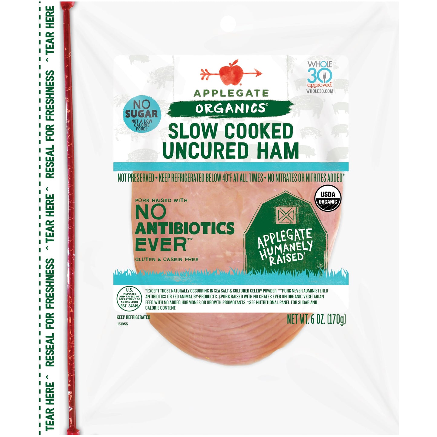 Applegate, Organic Uncured Slow Cooked Ham, 6oz