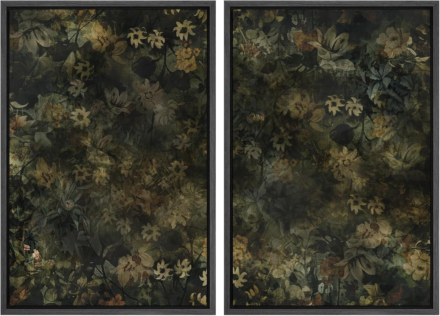 SIGNWIN Framed Canvas Print Wall Art Set Botanical Shadows Dark Floral Illustrations Modern Art Rustic Relax/Calm for Living Room, Bedroom, Office - 24"x36"x2 Black