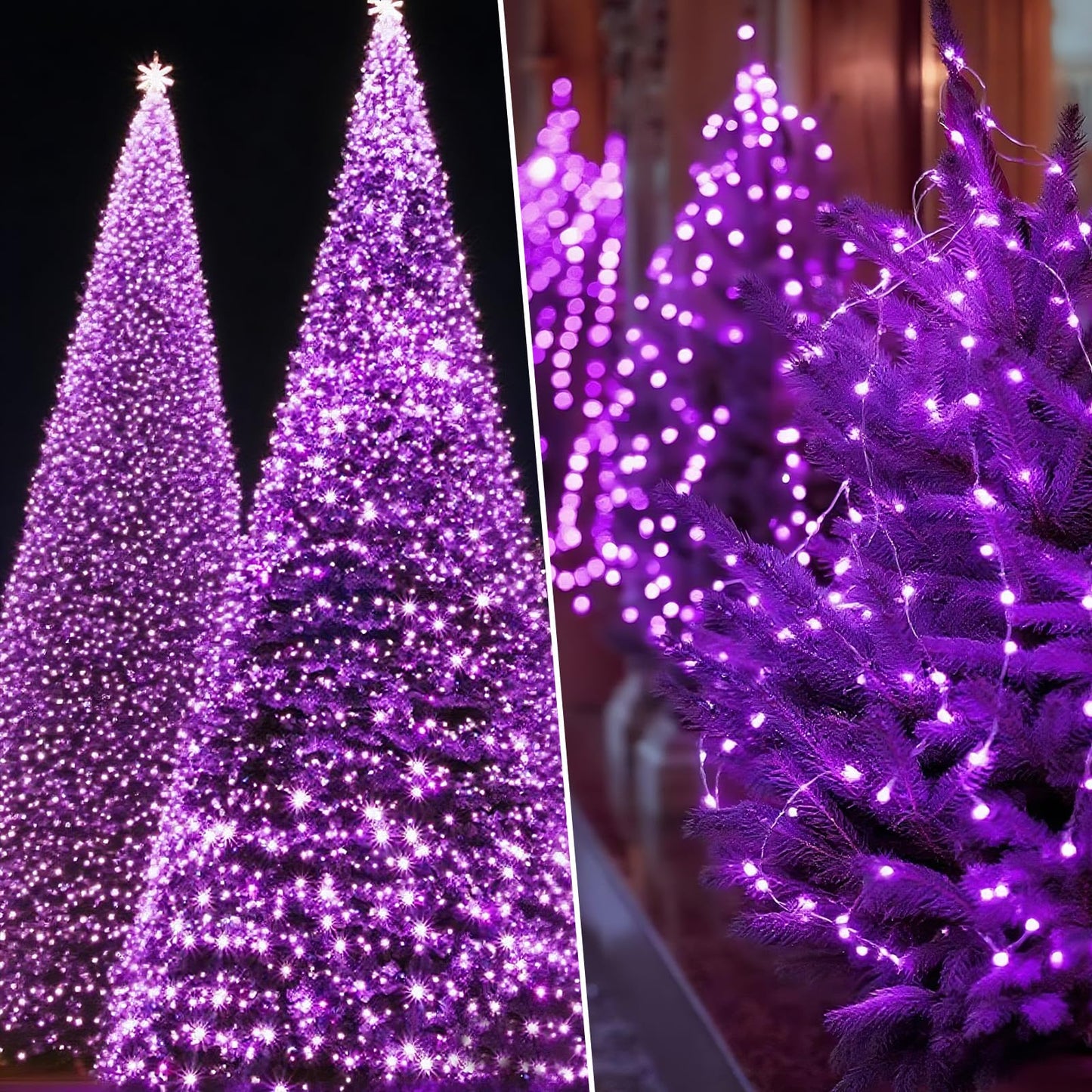 Solar String Lights Outdoor Waterproof 2 Pack Total 66Ft 200Led 8 Modes Twinkle Lights Solar Fairy Lights For Patio Garden Yard Party Wedding Tree Christmas Halloween Decoration Purple