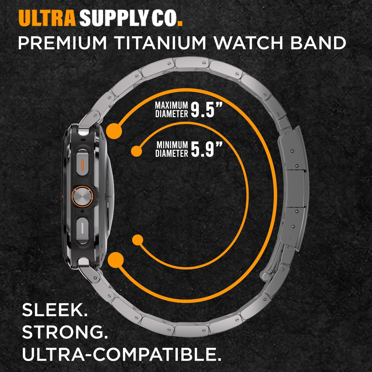 Ultra Supply Co. Titanium Band Compatible with Samsung Galaxy Watch Ultra 47mm - Grade 2 Metal Strap with Folding Buckle and Scratch-Proof DLC Coating, Waterproof, One Size Fits All - Titanium Gray