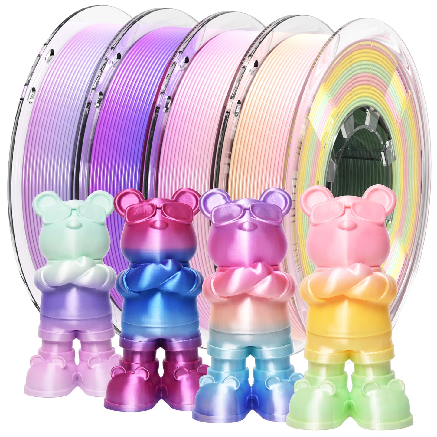 RAMBERY Silk Rainbow PLA 3D Printer Filament Bundle Shiny Multicolored Filament 1.75mm Fast Color Change 3D Printing Filament fo