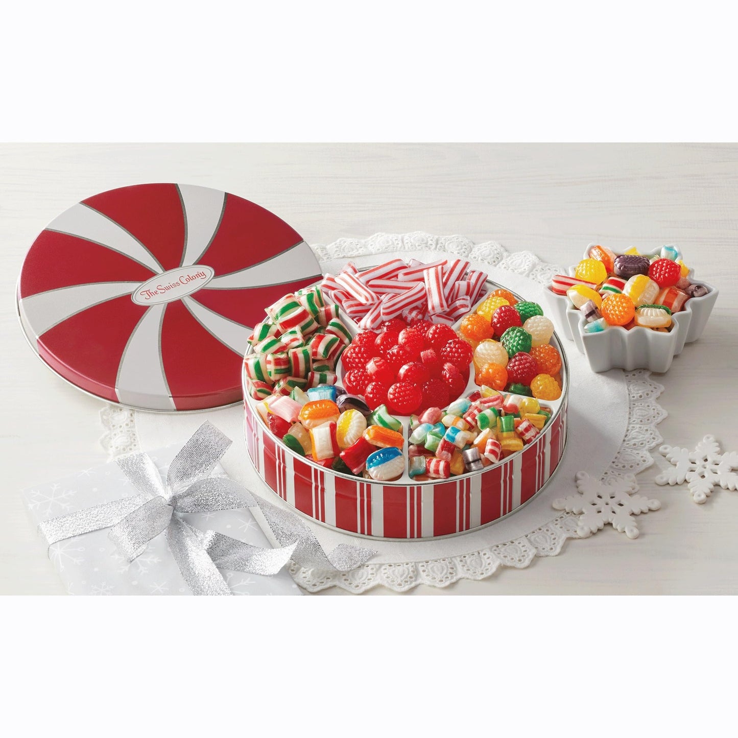 The Swiss Colony Traditional Candy Tin - 1 lb. 14 oz. Net Wt.: Old Fashioned Hard Candy Mix, Raspberry Drops, Pillows - Perfect