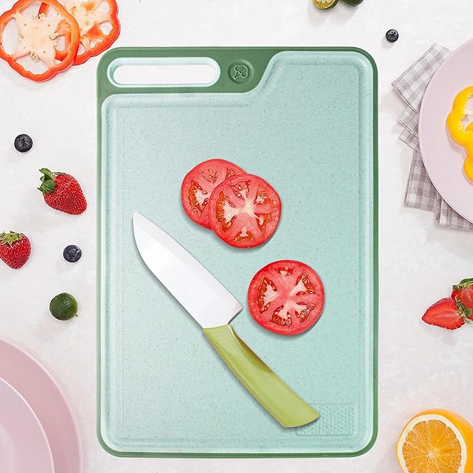 Cutting Boards for Kitchen,Large Cutting Board Set of 2,Non-Slip Cutting Board with Dandle and Juice Groovenon,Dishwasher Safe Cutting Boards (Green)