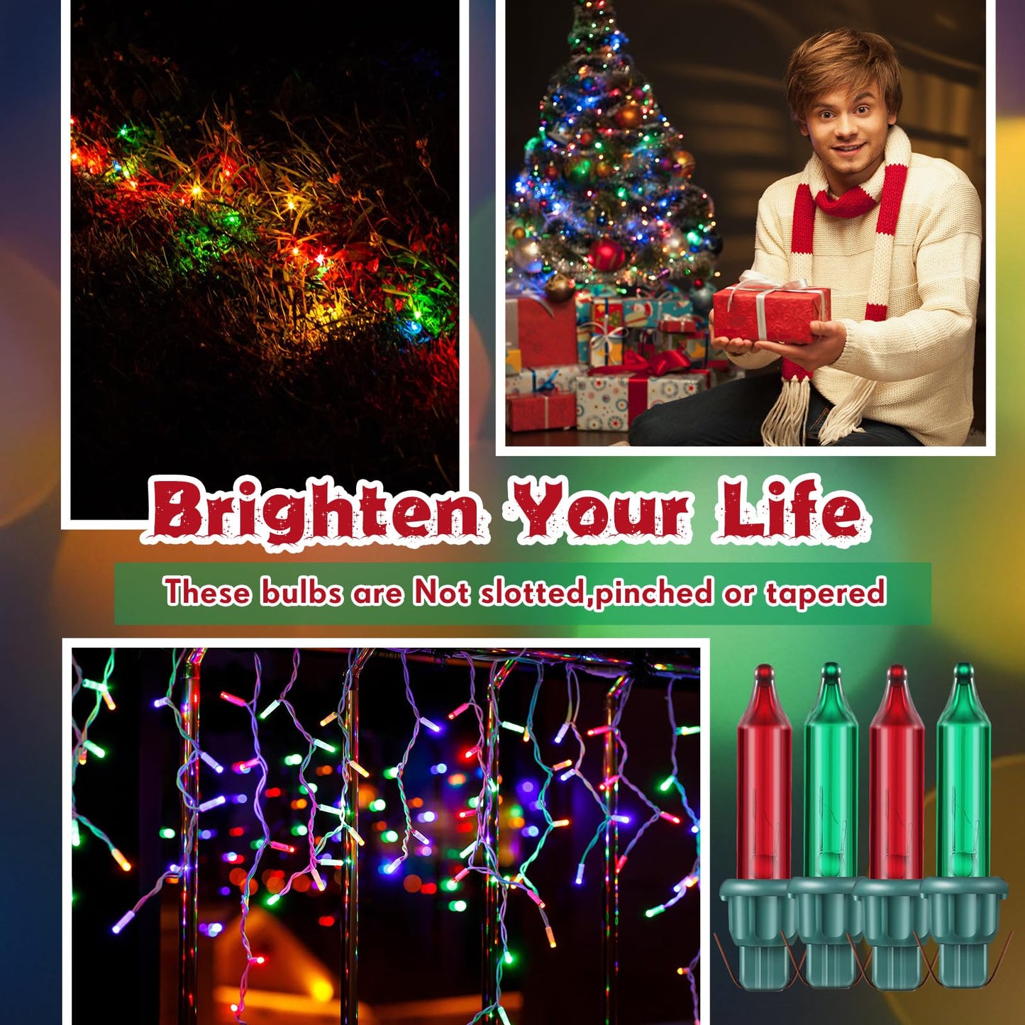 Mudder 50 Pcs Replacement Mini Light Bulbs Christmas Tree 2.5 V Incandescent Glass String Light Bulbs With Base Indoor Outdoor Xmas Decoration 0.17 Ampere 0.425 Watt (Red Green)
