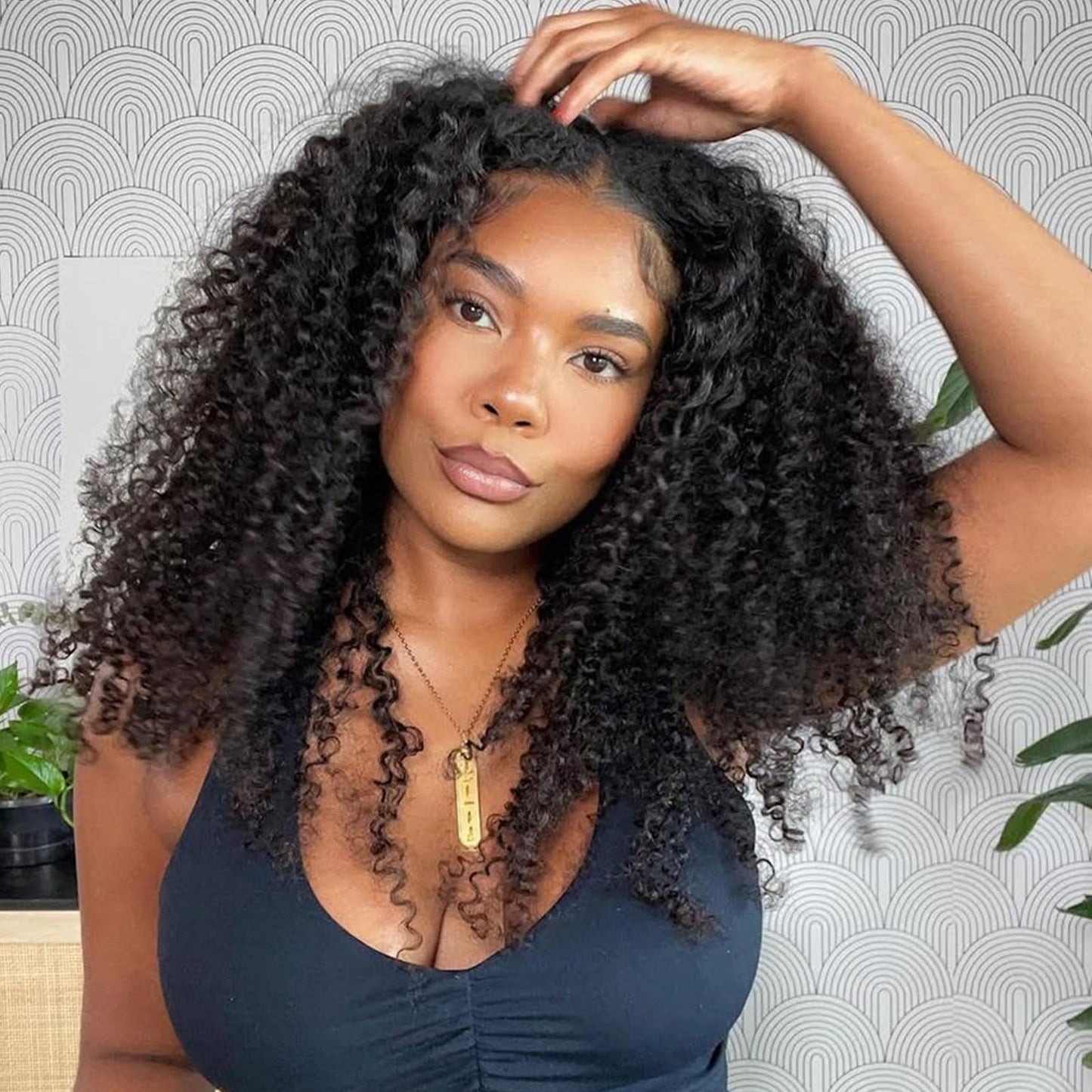 DSEKCAIN Kinky Curly V Part Wig Human Hair Glueless Clip In 100% Real Human Hair Curly V part Wigs No Glue No Sew In Upgrade U P