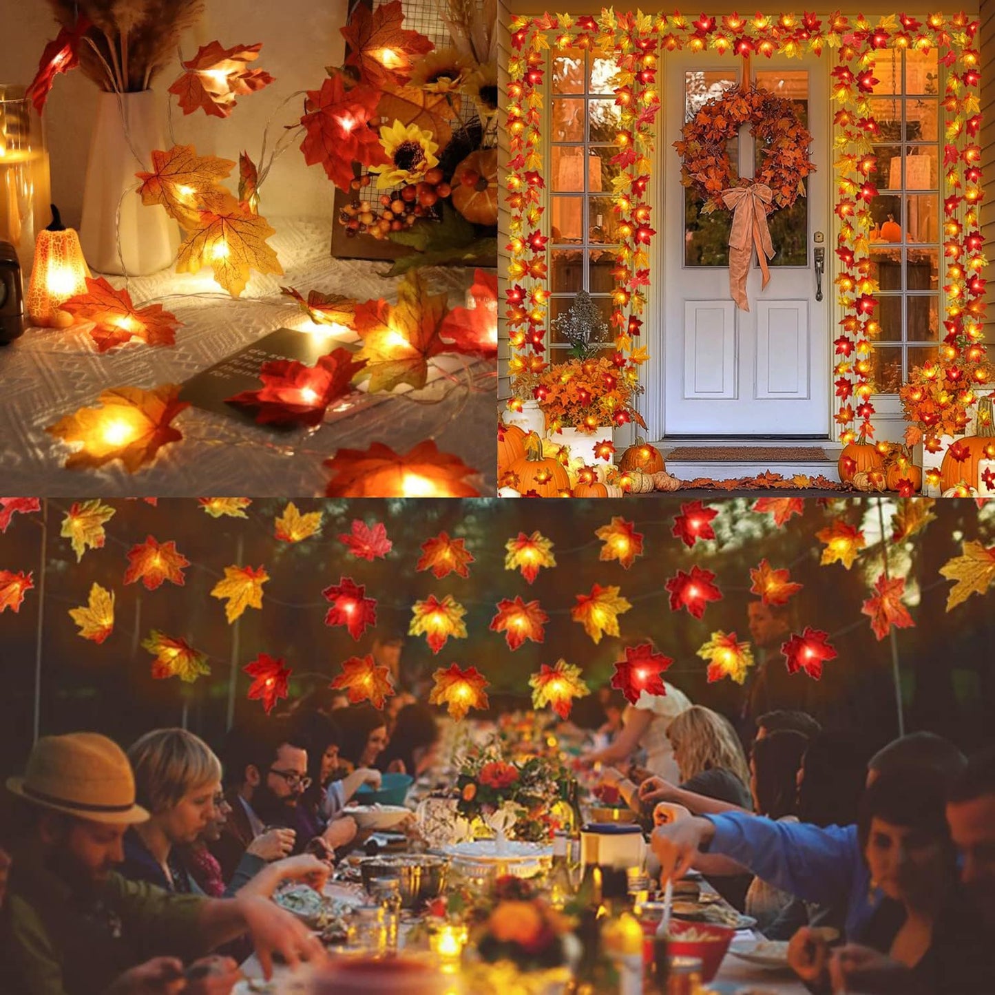 Runleo Maple Leaf Lights Garland, 40Ft, 80LED, Battery Operated, Orange, 4 Pack, Autumn Harvest Decor