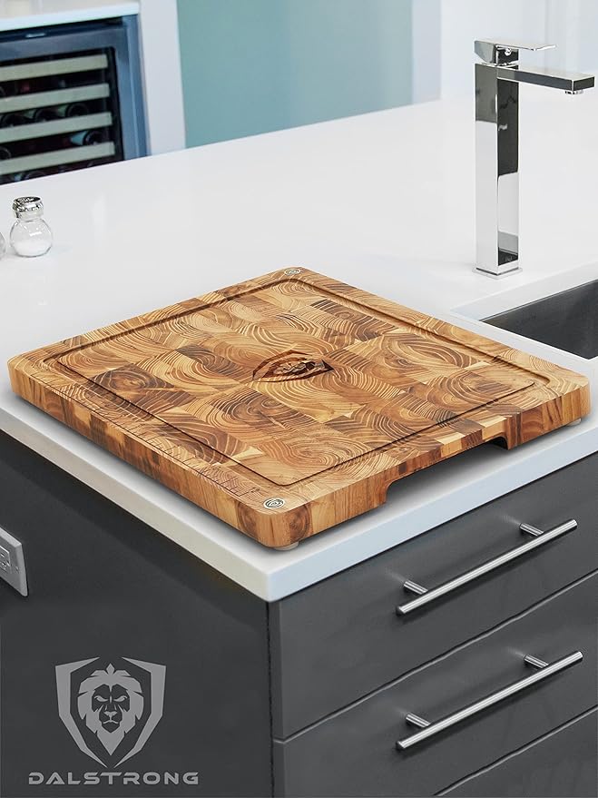 Dalstrong Teak Wood Cutting Board - 15" x 12" Medium Size - Tight Wood Grain-Laser-Engraved Measurements & Juice Groove - Kitchen Chopping Board-Serving-Large Cutting Boards