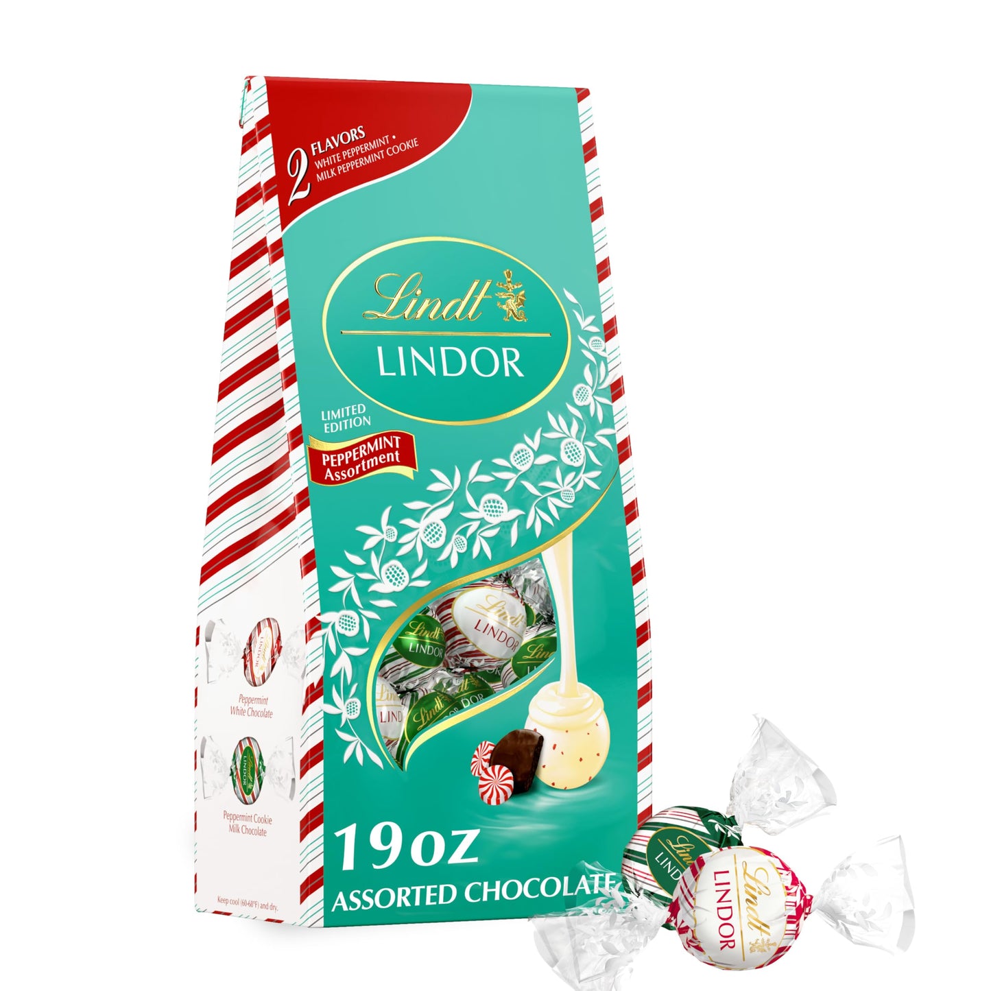 Lindt LINDOR Holiday Assorted Peppermint Chocolate Candy Truffles 19 oz. Bag