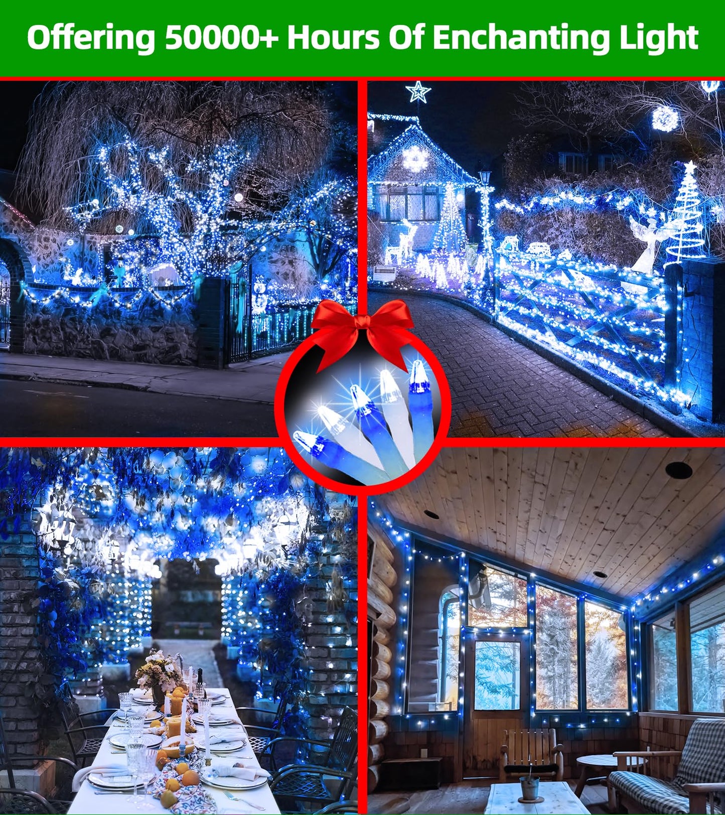 300Led Chrstmas Lights 75Ft Indoor Outdoor Christmas String Lights With 12 Modes Blue Cool White Led String Lights With Timer Dimmable Waterproof For Tree Fence Wedding Party Decor Blue & White