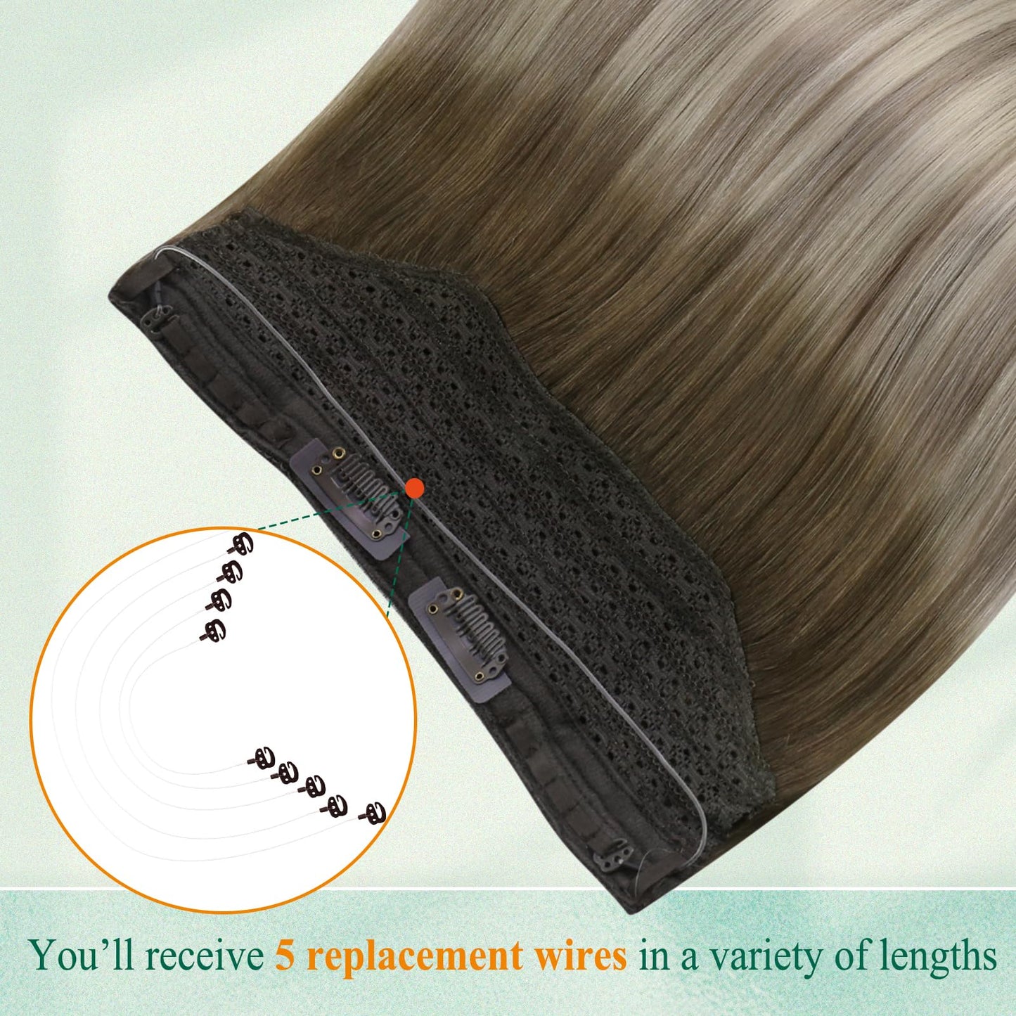 Easyouth Wire Human Hair Extensions Balayage Invisible Wire Extensions Real Human Hair Dark Brown Ombre Light Brown with Blonde