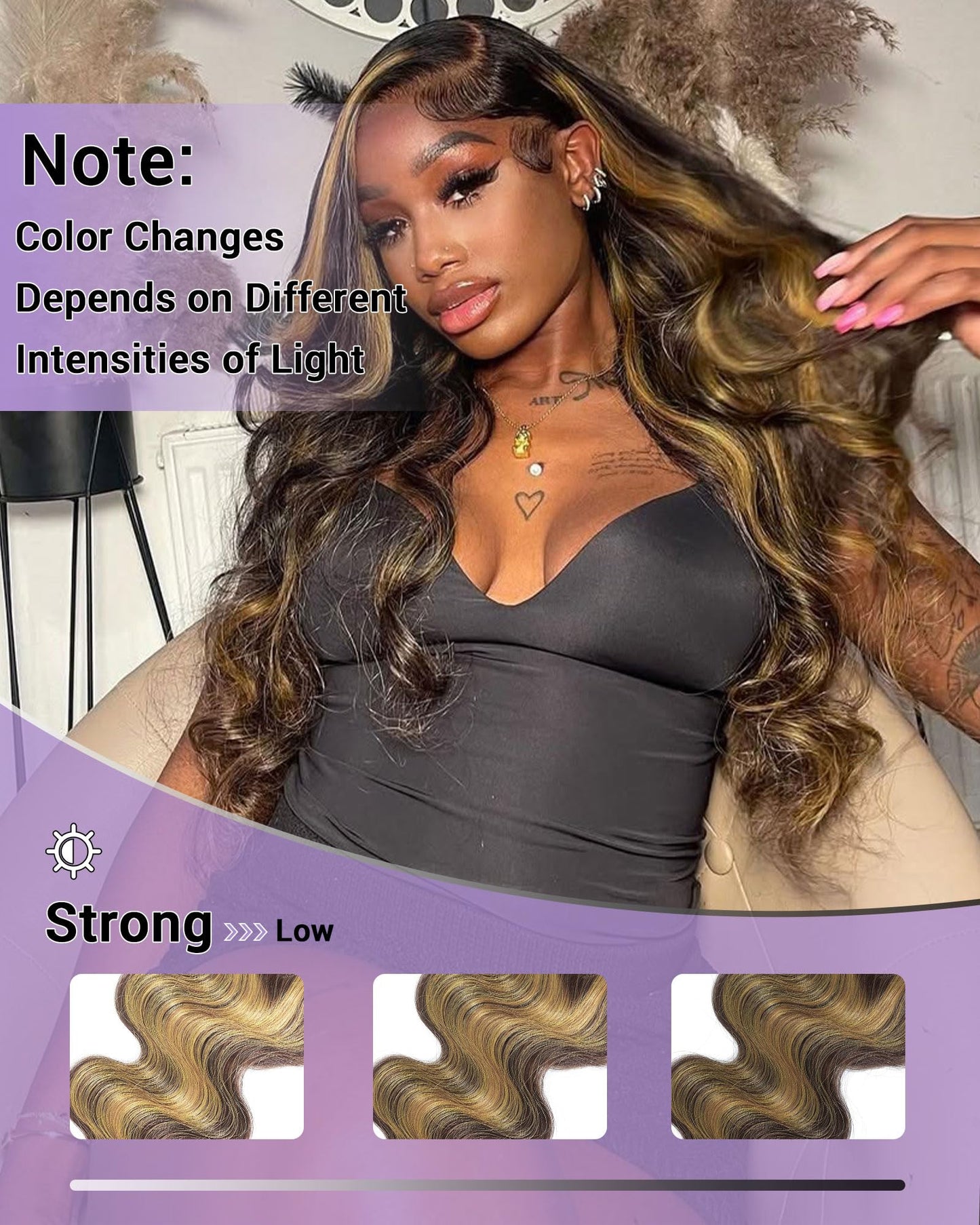 DSEKCAIN Highlight Yellow Golden Blonde On Chocolate Brown Color 2x6 HD Lace Closure Human Hair Body Wave Long Middle Part Trans