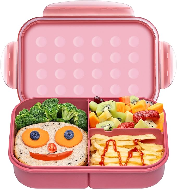 Wheat Straw Bento Box, BPA-Free Lunch Box for Kids & Adults - Leakproof 3-Compartment Lunch Containers with Utensil, Microwave/Dishwasher Safe, 5.5 Cup Muted Red