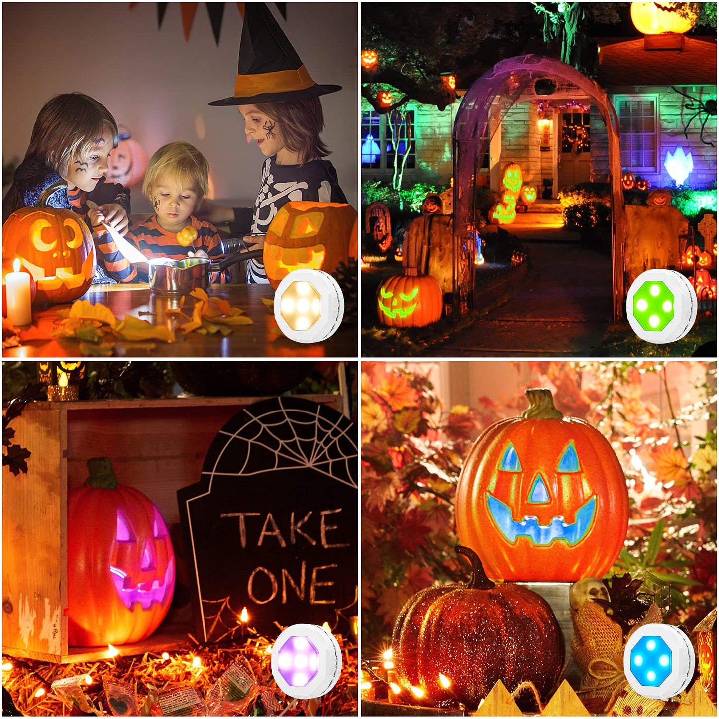 Litake Halloween Pumpkin Lights - Color Changing Rgb, Battery Operated, Remote Control, 6 Pack