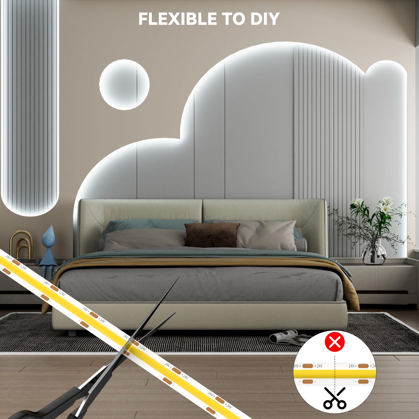 PAUTIX COB LED Strip Lights, 48ft Daylight White 6000K, 504 LEDs/m, Flexible LED Tape for Home DIY Projects