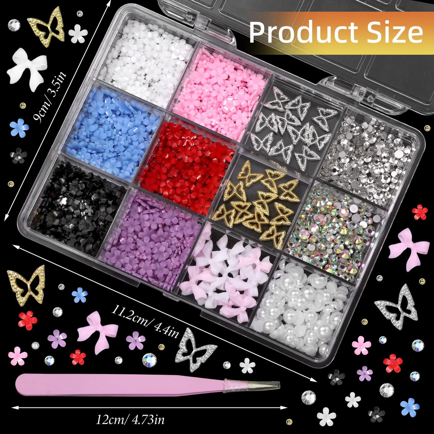 3D Flower Nail Charms and Gems, Color Tiny Flowers Nail Charms Metal Butterfly Nail Art Charms, Colorful Blossom Flowers Nail Ch