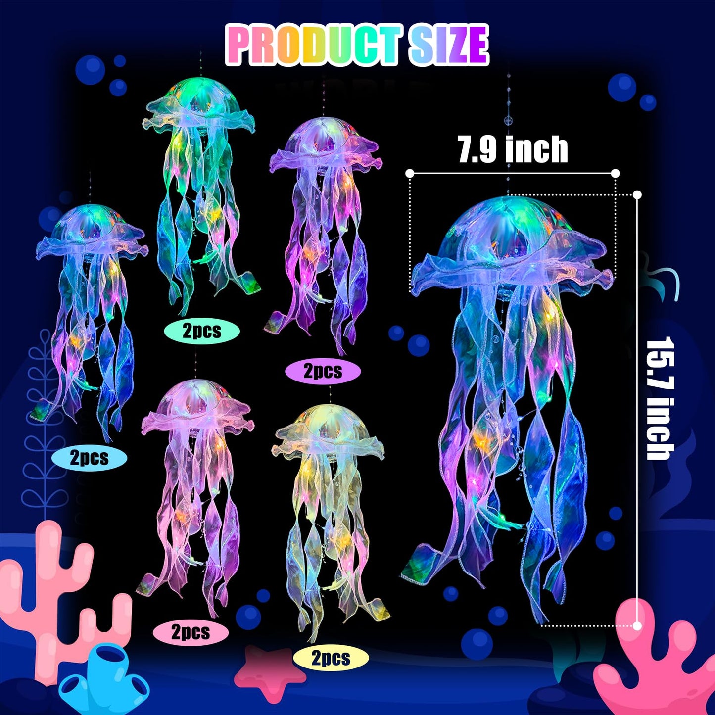 Jellyfish Decorations -10 Pcs Jellyfish Lanterns, Hanging Jelly Fish Decorations, for Mermaid Theme Party Under The Sea Party Decorations & Ocean Themed Party Decorations Supplies Birthday Gifts