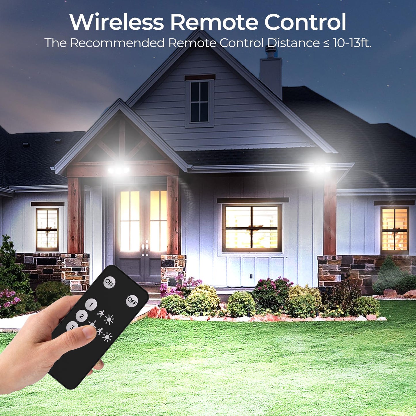 CINOTON Solar Motion Sensor LED Flood Light, Remote Control, IP65 Waterproof, 1 Pack, White-Cold White, Model STR-SO-0053