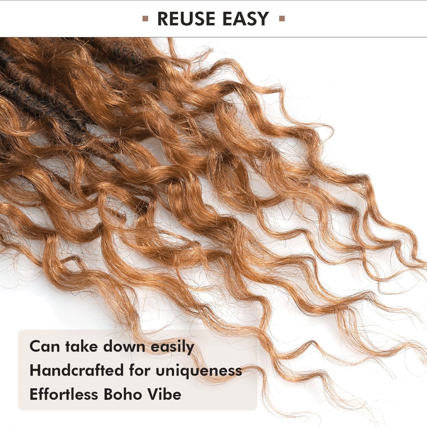 ToyoTress Boho Croceht Locs With Human Hair Curls - 16 Inch 8 Packs Ombre Brown Handmade Pre-Looped Crochet Braids For Black Wom