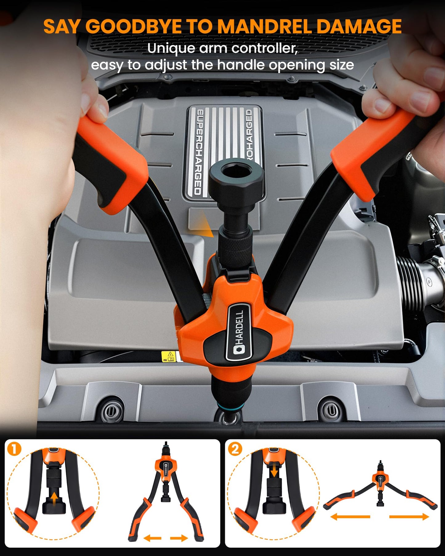 HARDELL Rivet Nut Tool Kit, 14" Rivnut Tool Kit with 80PCS Rivet Nuts, 6 Metric & Inch Mandrels M6, M8, M10, 1/4-20, 5/16-18, 3/8-16 and Rugged Carrying Case