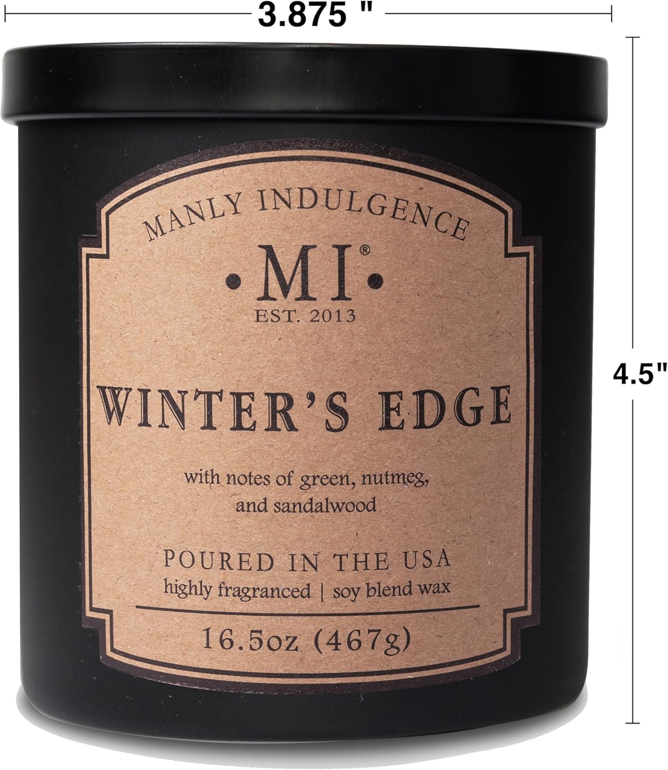 Manly Indulgence Winters Edge Scented Candles for Men, 2 Wick, 16.5 oz Premium Soy Blend Wax, 60H Burn, Candles for Home Scented - Made in The USA