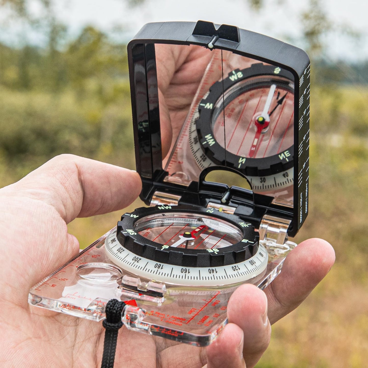 Nihtdoy High-Precision Compass With Mirror For Hiking, Camping, Adjustable Declination, Portable Orienteering Compass With Map S