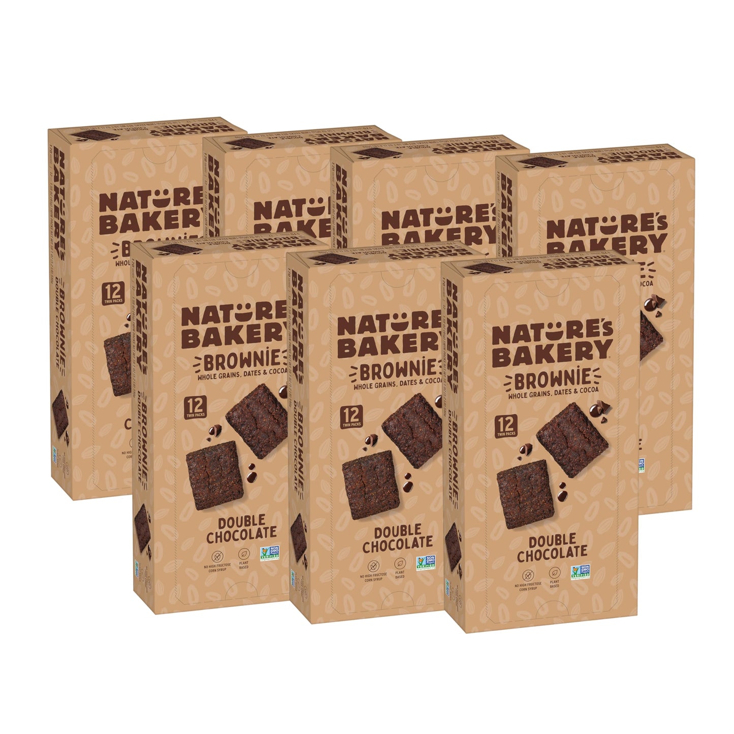 Natures Bakery Double Chocolate Brownie Bars, Whole Grains, Dates, and Cocoa, Plant Based, Dairy-Free, Snack Bar, 7 boxes with 1