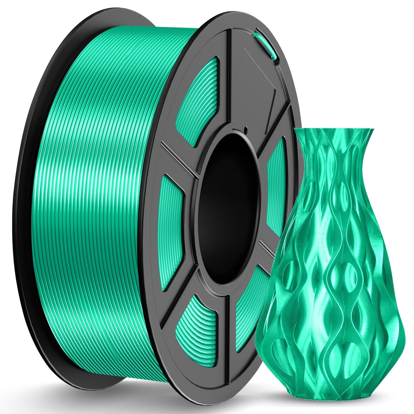 JAYO Silk PLA Filament 1.75mm Green 1.1KG, Metal-Like Shiny 3D Printer Filament Dimensional Accuracy +/- 0.02mm, 1.1kg Spool(2.4