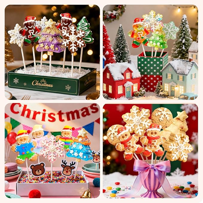 Mity Rain Christmas Cake Pop Mold Shapes Press Set, Snowflakes and Gingerbread Man Mold, 3D Printed Cakepop Molds Cutter for Home Baking,Birthday Parties