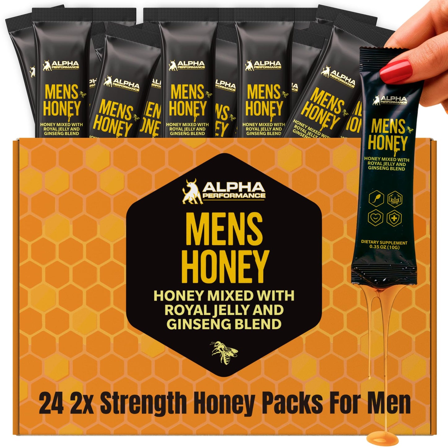 Alpha Performance Royal Jelly Honey - Extra Strength Herbal Superfood Supplement, 24 Packets, Raw Energy, No Added Sugar