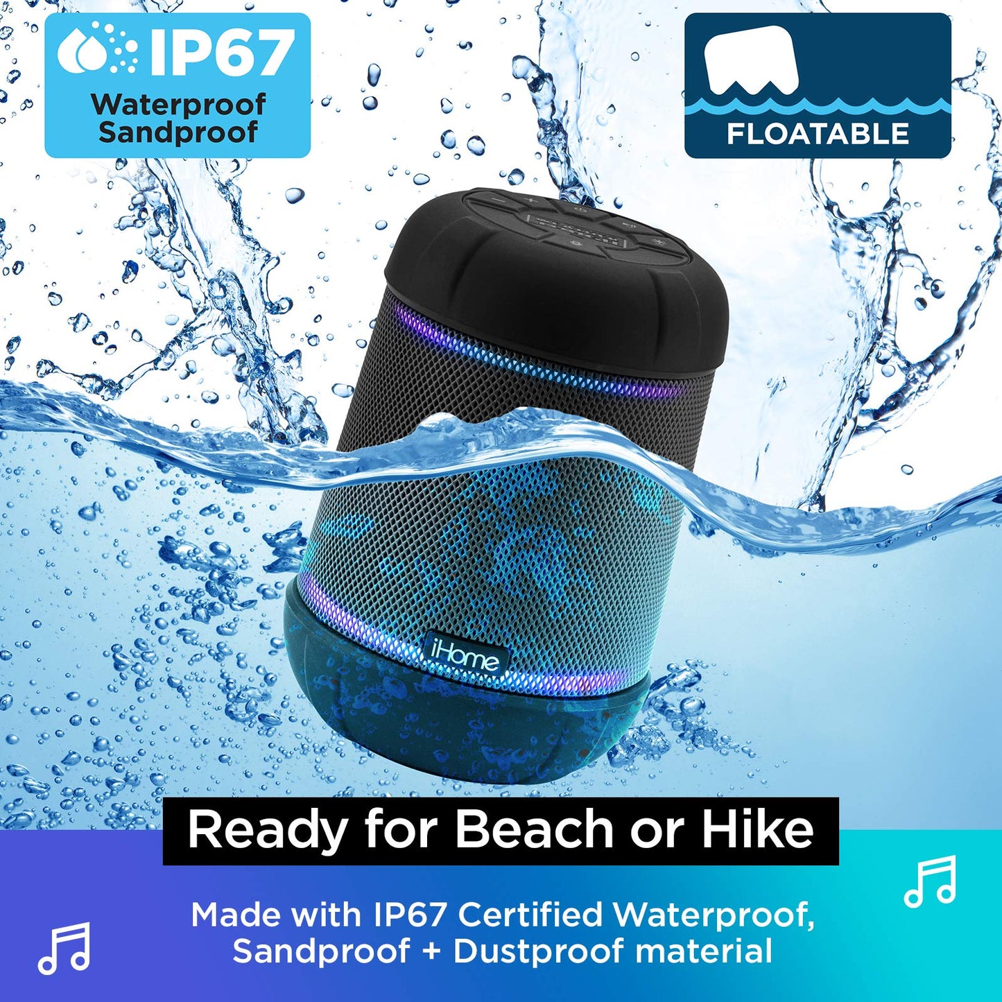 Ihome Ibt158 Smart Bluetooth Speaker - With Color Changing Led Lights - Perfect Portable Audio Device For Parties, Outdoors, And