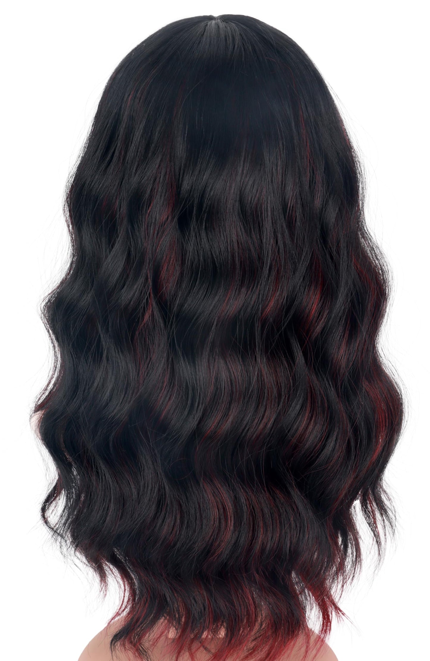 SYMEIW Burdundy-Black Hair Wavy Wigs With Bangs For Women Synthetic Black Hair With Red Undertones Wigs For Daily Use Everyday W