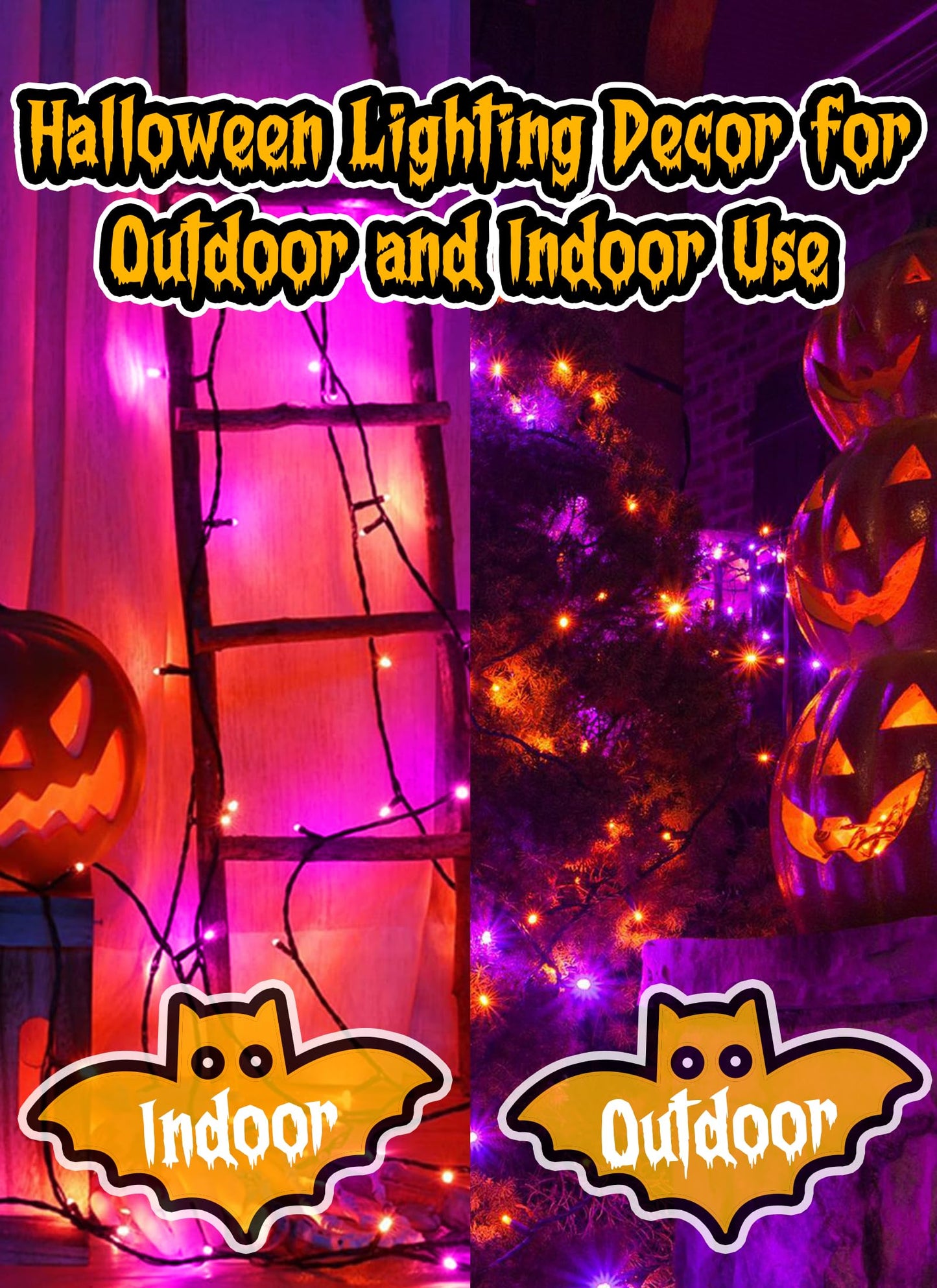 Brightown Halloween Outdoor Lights, 50 LED String Lights, 17.8 Feet, Battery Operated, Waterproof, Orange and Purple